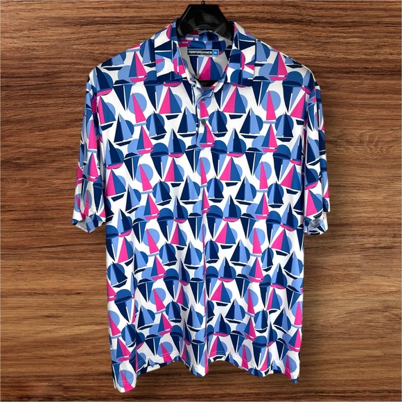 Roundtree & Yorke Other - Roundtree & Yorke Performance Men’s Polo. Pink & Blue Sailboats. Size XL.